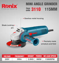 Load image into Gallery viewer, 3110 Angle grinder 115mm Ronix