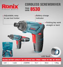 Load image into Gallery viewer, 8530 Cordless screw driver 3.6 Ronix volt مفك بطارية